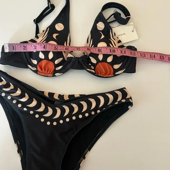 Commense Black Orange Bird Print Bikini Top & Scrunchie Booty Bottoms NWT XS - Picture 15 of 16